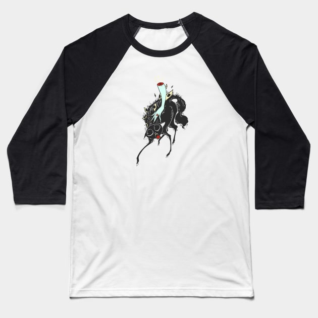 Scared Black Cat With Witch Arm Baseball T-Shirt by cellsdividing